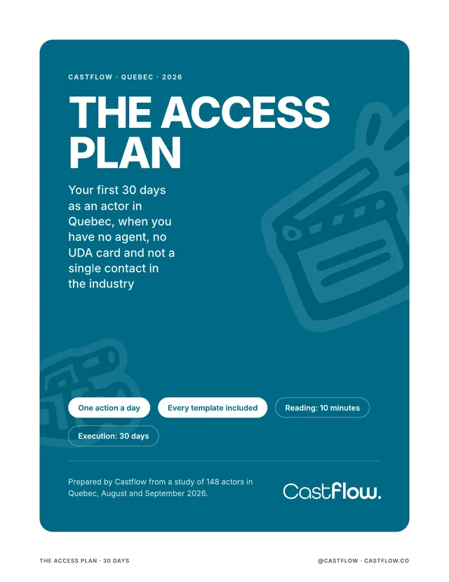 Cover of The Access Plan, Castflow's free guide for actors in Quebec