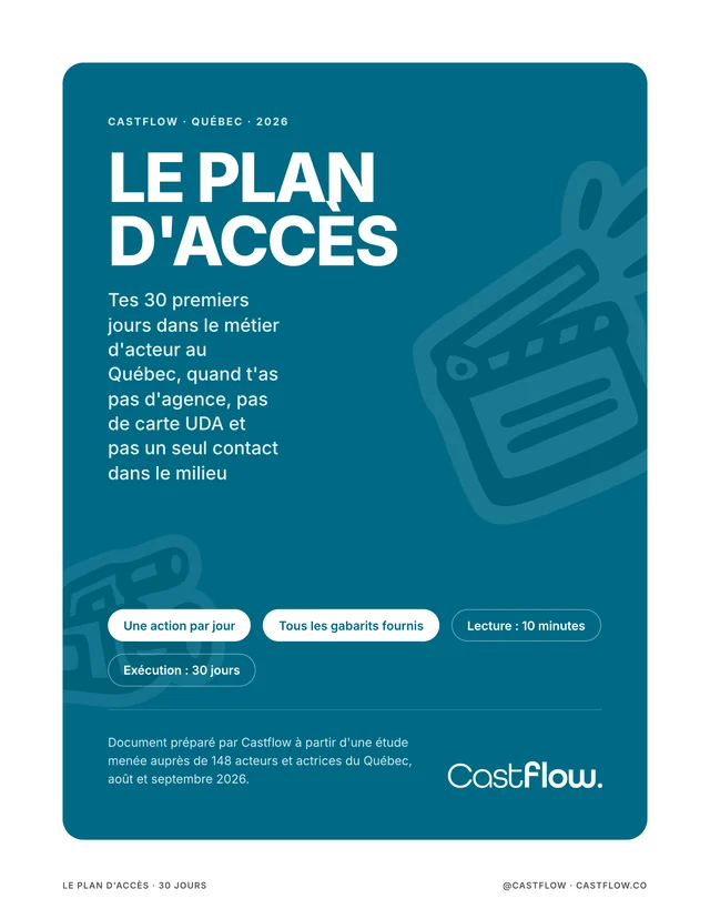 Couverture du Plan d'accès, le guide gratuit de Castflow pour les acteurs et actrices du Québec